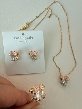 kate spade Gold-tone Pink Bow Crystal Jewelry Trio
